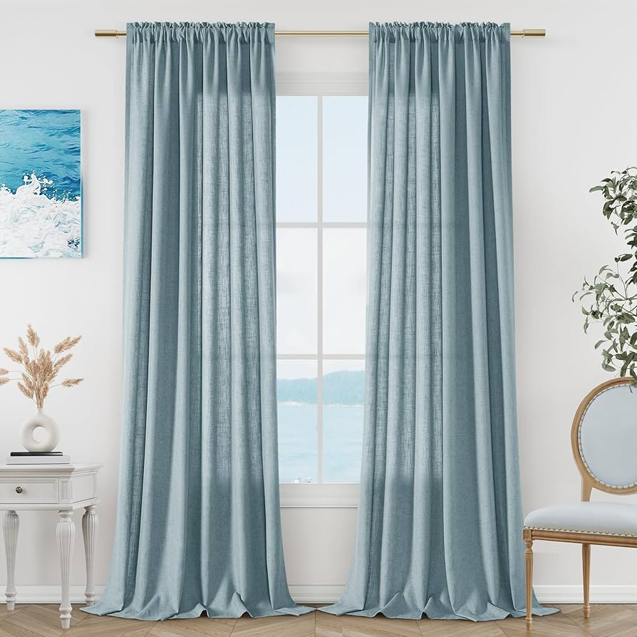 Guken Blue Linen Curtains 84 Inch Length for Living Room Bedroom 2 Panels Set Rod Pocket Light Fi... | Amazon (US)