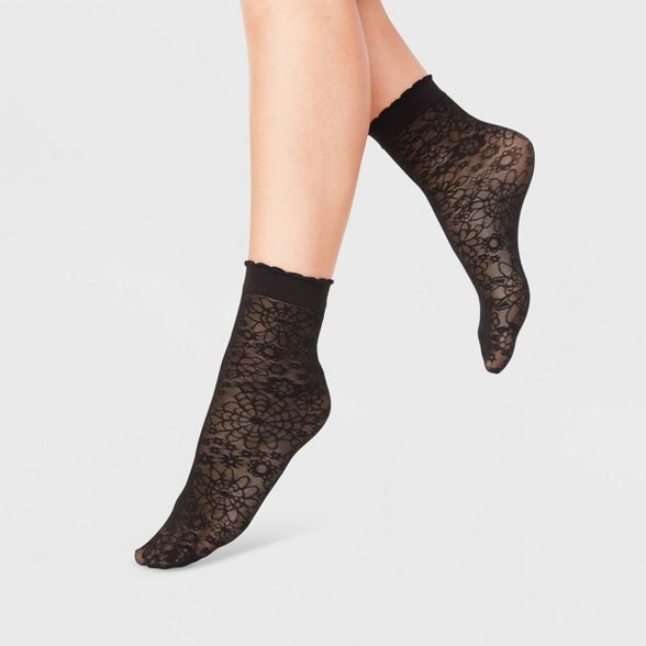 Women's Floral Anklet Socks - A New Day™ Black 4-10 | Target