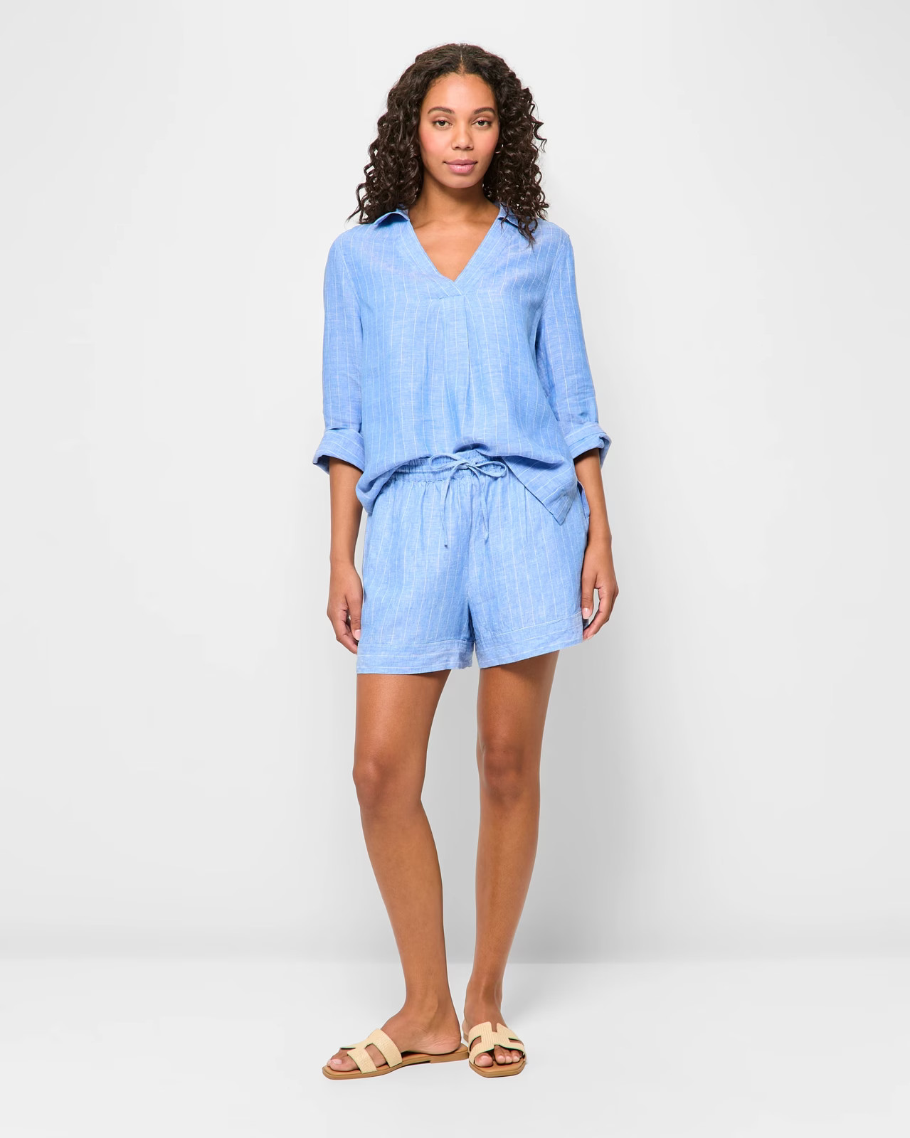 European Linen Shorts - Bold Blue Stripe | Target AU