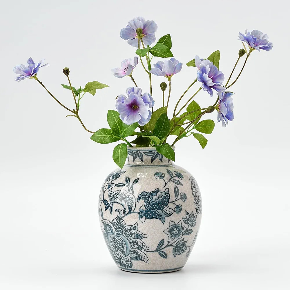 SIDUCAL Ceramic Chinoiserie Floral Vase | 6.3 Inch Blue and White Vintage Vase | Retro Ice Cracke... | Amazon (US)