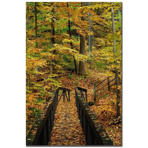 22" x 32" Fall Bridge by Kurt Shaffer - Trademark Fine Art | Target