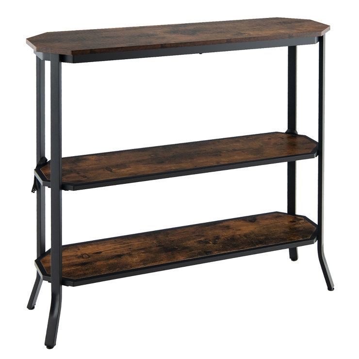 Costway 3-Tier Entryway Sofa Console Table Steel Frame for Hallway Living Room Brown | Target