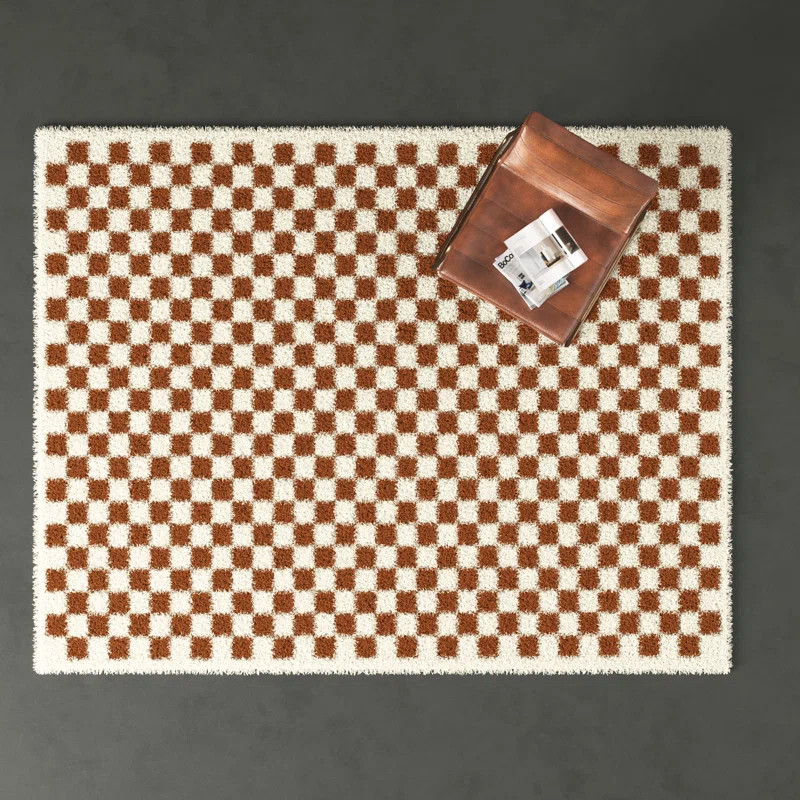 Walker Checkered Burnt Orange/Cream Shag Area Rug | Wayfair Professional