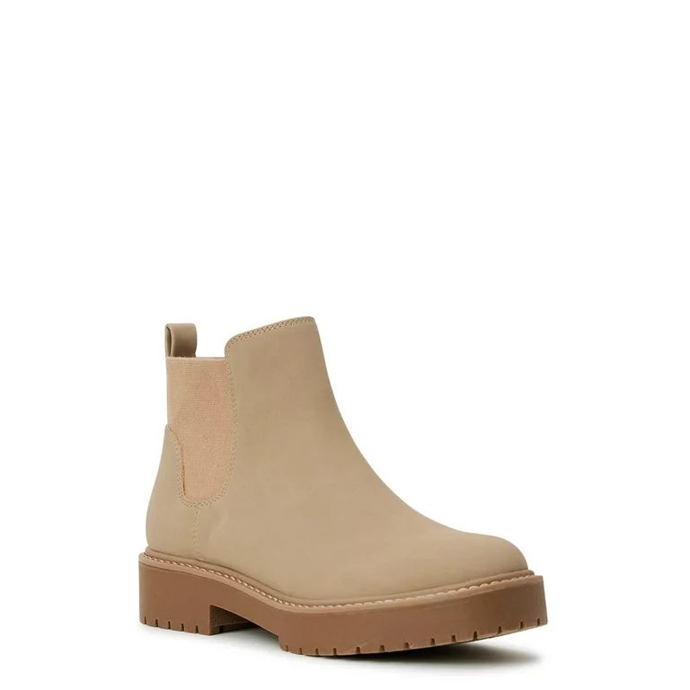 Time and Tru Women's Faux Suede Chelsea Boots with Lug Sole, Wide Width - Walmart.com | Walmart (US)