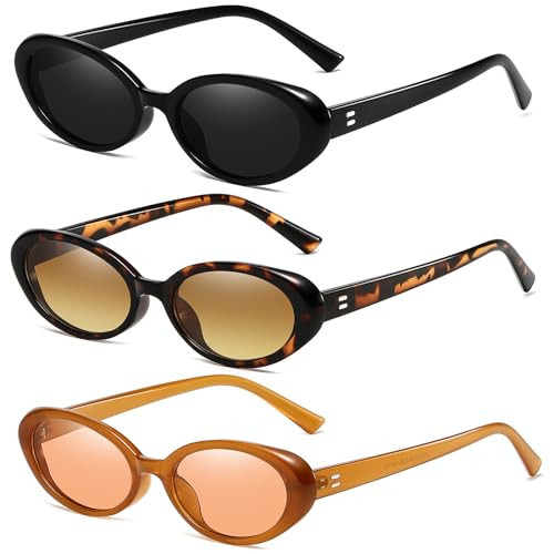 Breaksun Retro Oval Sunglasses for Women Men Fashion Small Oval Sunglasses 90s Vintage Shades (Black/Grey+ Leopard+Brown/Brown) | Amazon (US)