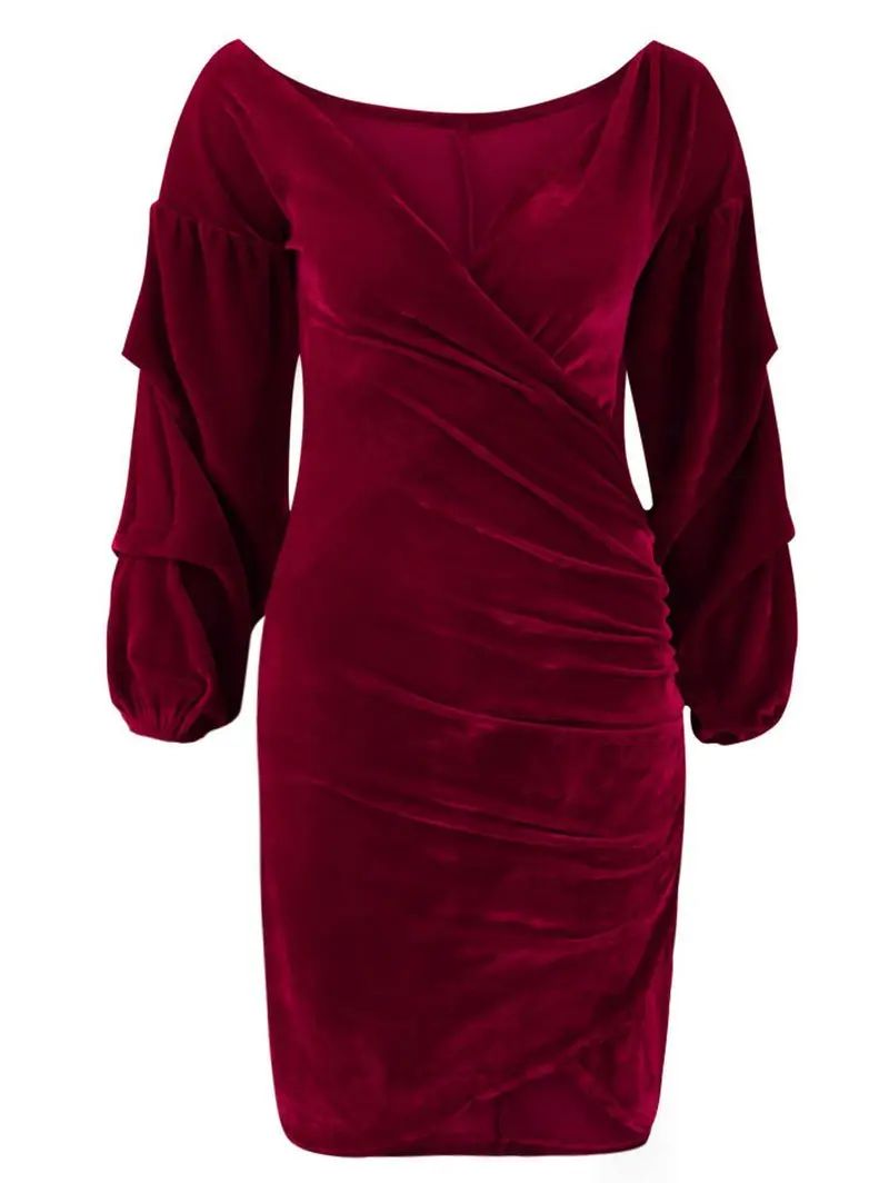 Wrap V Neck Velvet Asymmetrical Dress | Dresslily US