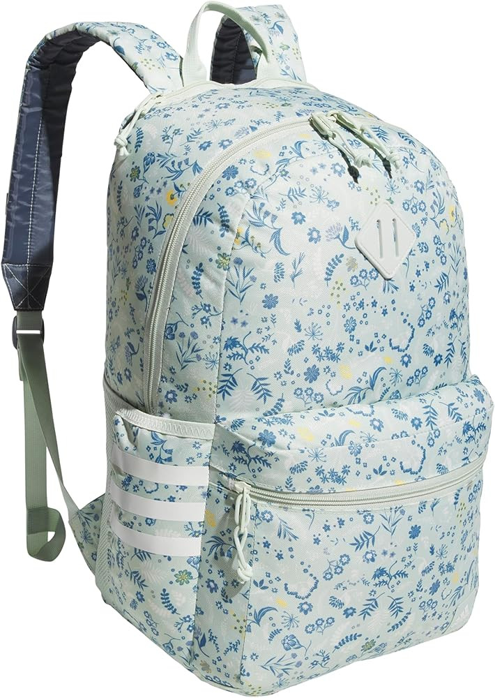 adidas 3-Stripe Classic Backpack for Men and Women, Bag with Laptop Sleeve, Woodland Floral Linen Green/Linen Green/5.0, One Size | Amazon (US)