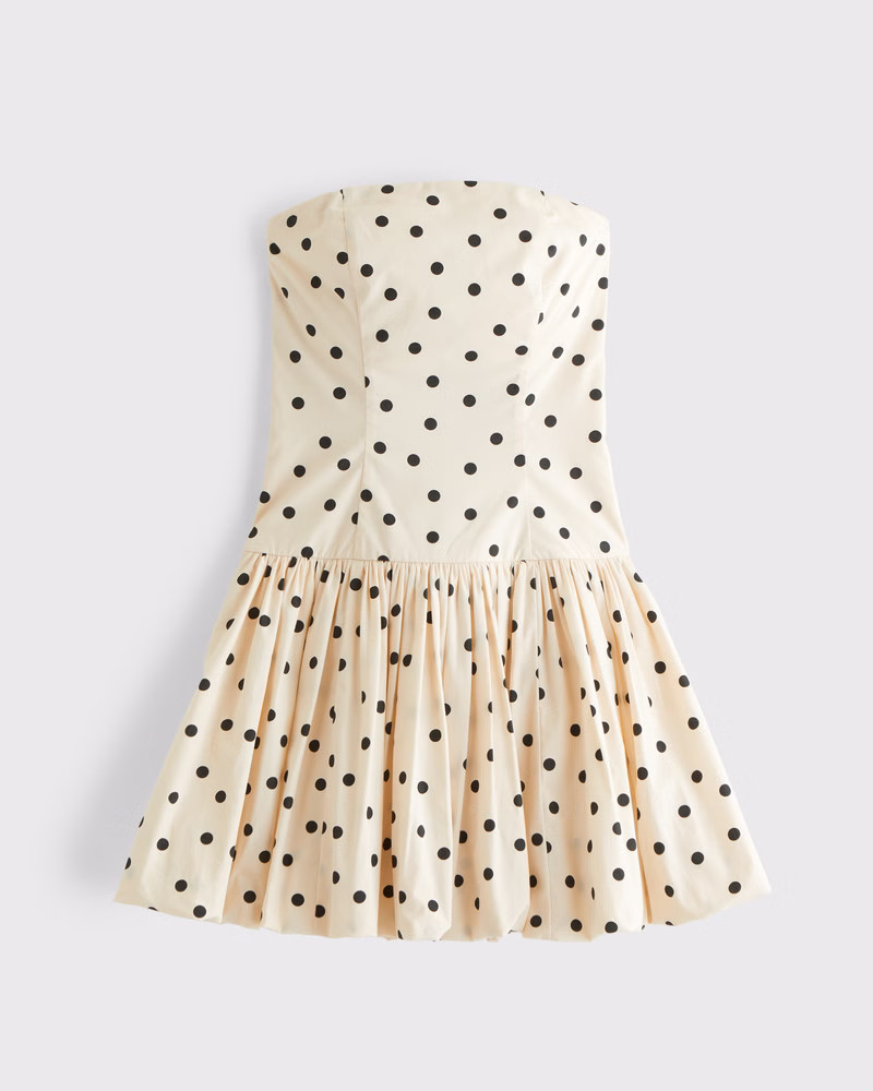Abercrombie & Fitch Women's Bubble Hem Mini Dress in Cream Dot - Size XXS | Abercrombie & Fitch (US)