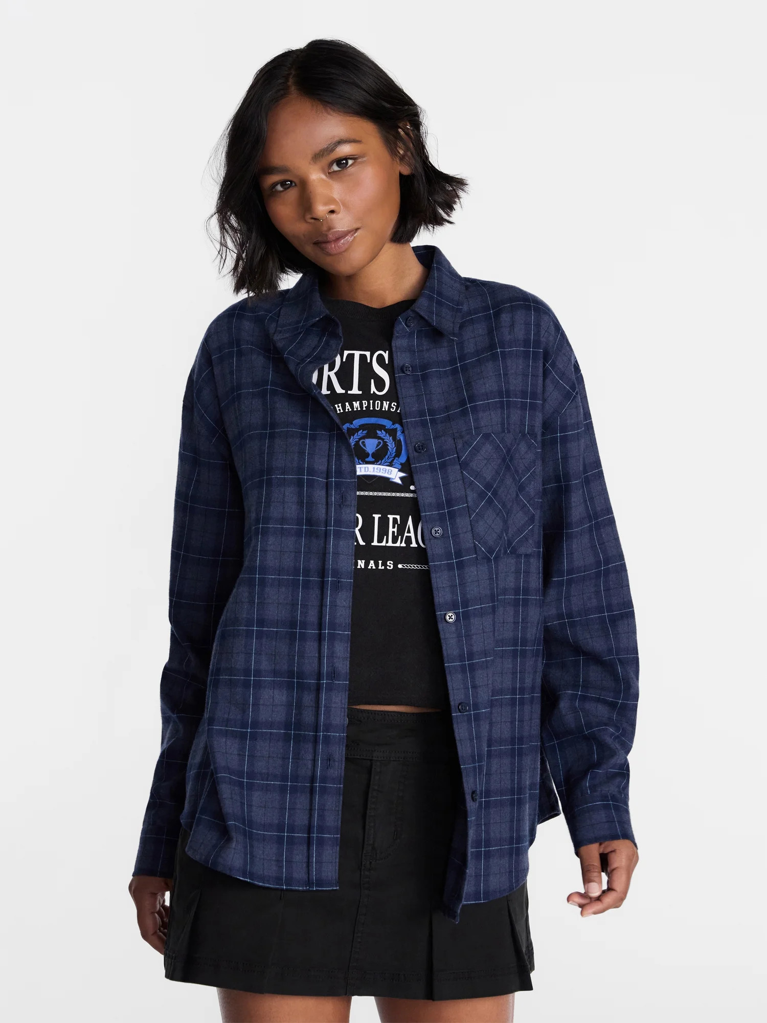 No Boundaries Flannel Cotton Shirt  Women s XXS-XXL | Walmart (US)