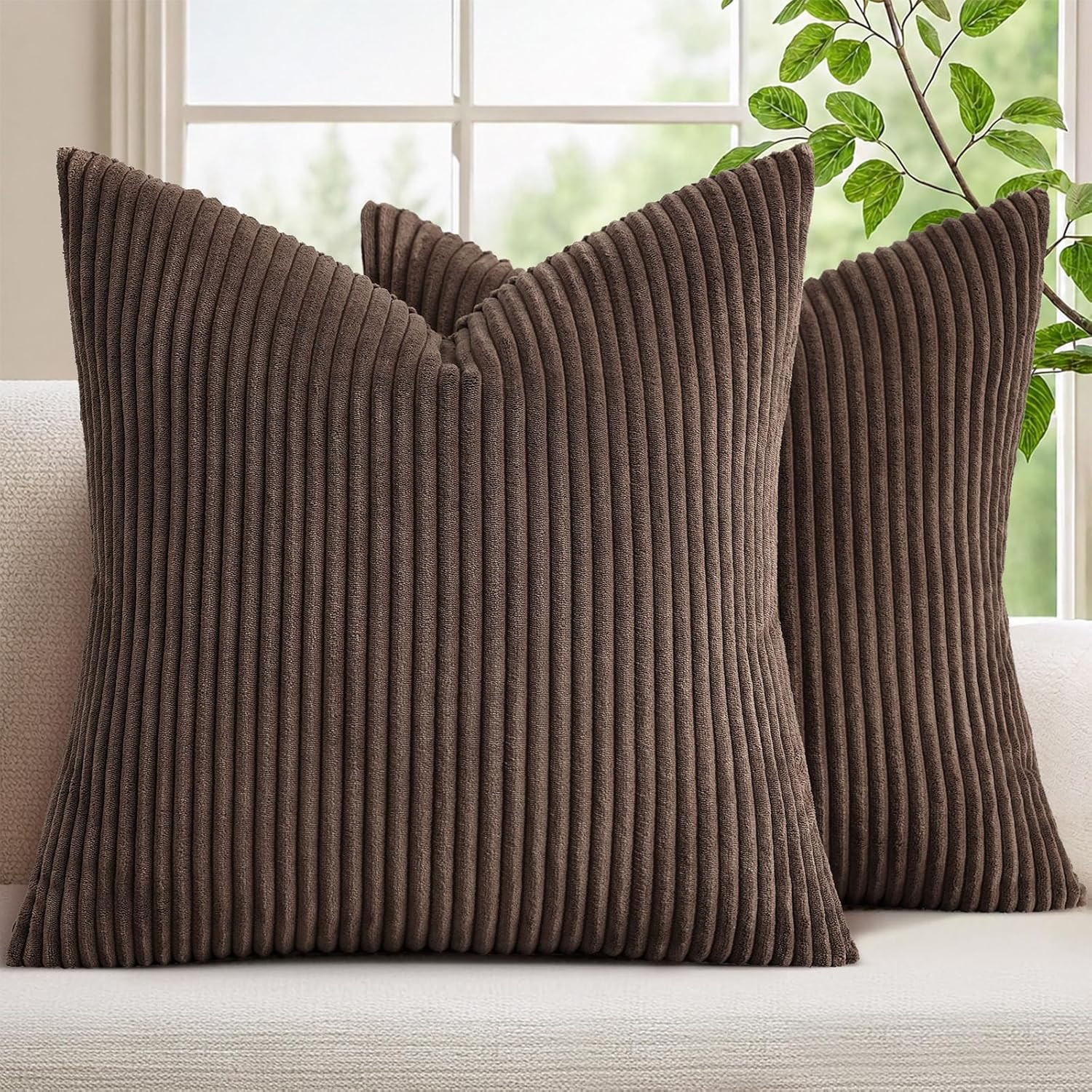 Mecatny Corduroy Fall Throw Pillow Covers 18x18 Set of 2 Chocolate | Amazon (US)