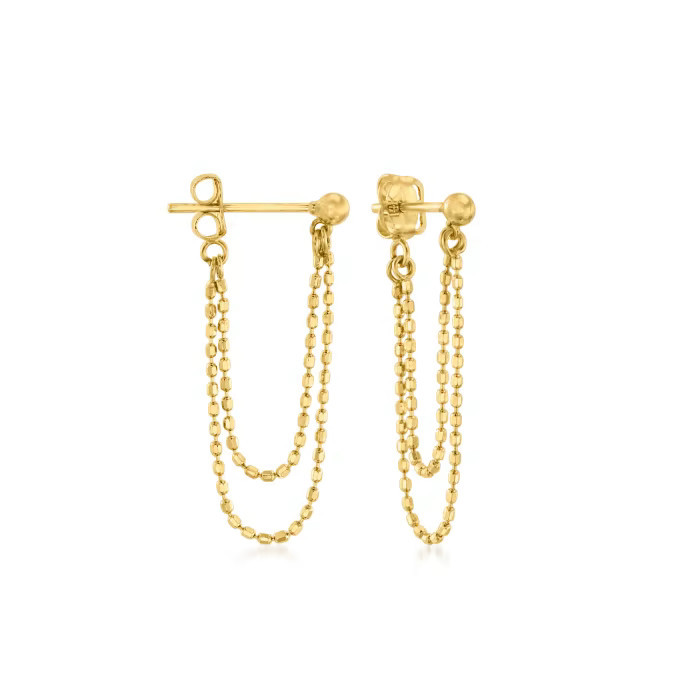 14kt Yellow Gold Double-Chain Drop Earrings | Ross-Simons