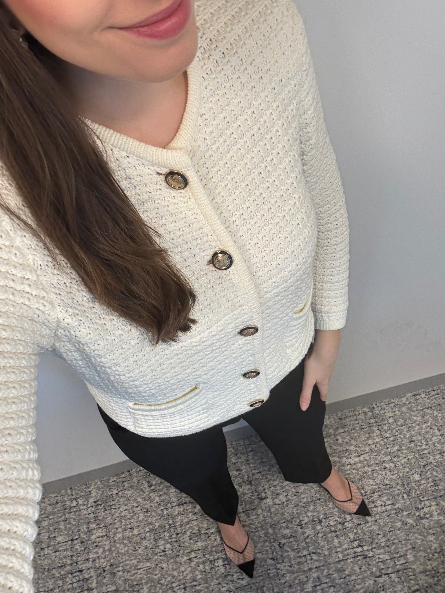Office style, office outfit, workwear, lawyer, attorney, business casual, business professional, monochromatic outfit, capsule wardrobe, white lady jacket, white cardigan, cream lady jacket, white blazer, knit cardigan, work pants, high waisted work pants, black heels, block heels, Sarah flint, winter work outfit 

#LTKSeasonal #LTKWorkwear #LTKTall