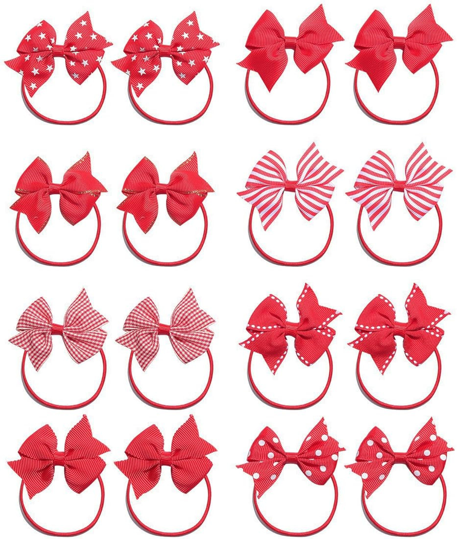 Amazon.com: KOONY Baby Girls Hair Bow Elastic Ties Ponytail Holders Hair Bands 16pc (Red) : Beaut... | Amazon (US)