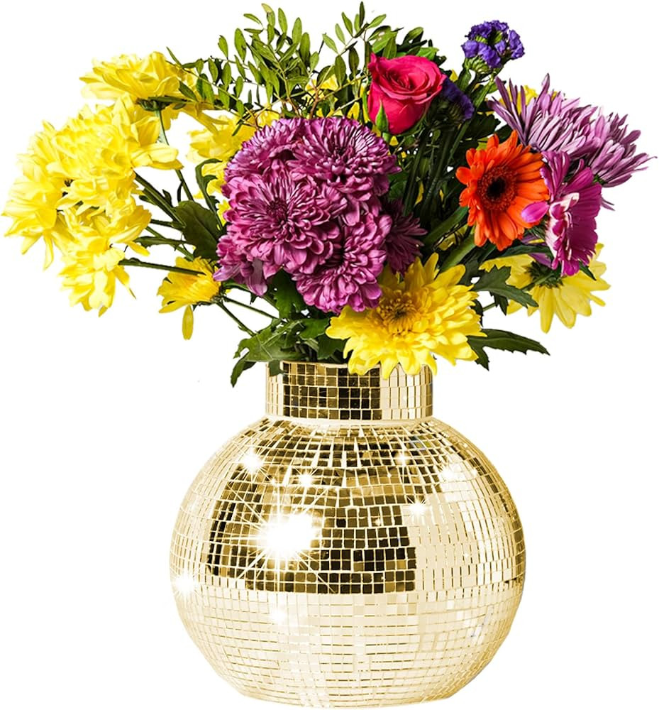 Hearth & Stone Disco Ball Vase, 7" Gold Handmade Square Mirror Glass Planter for Indoor & Outdoor... | Amazon (US)