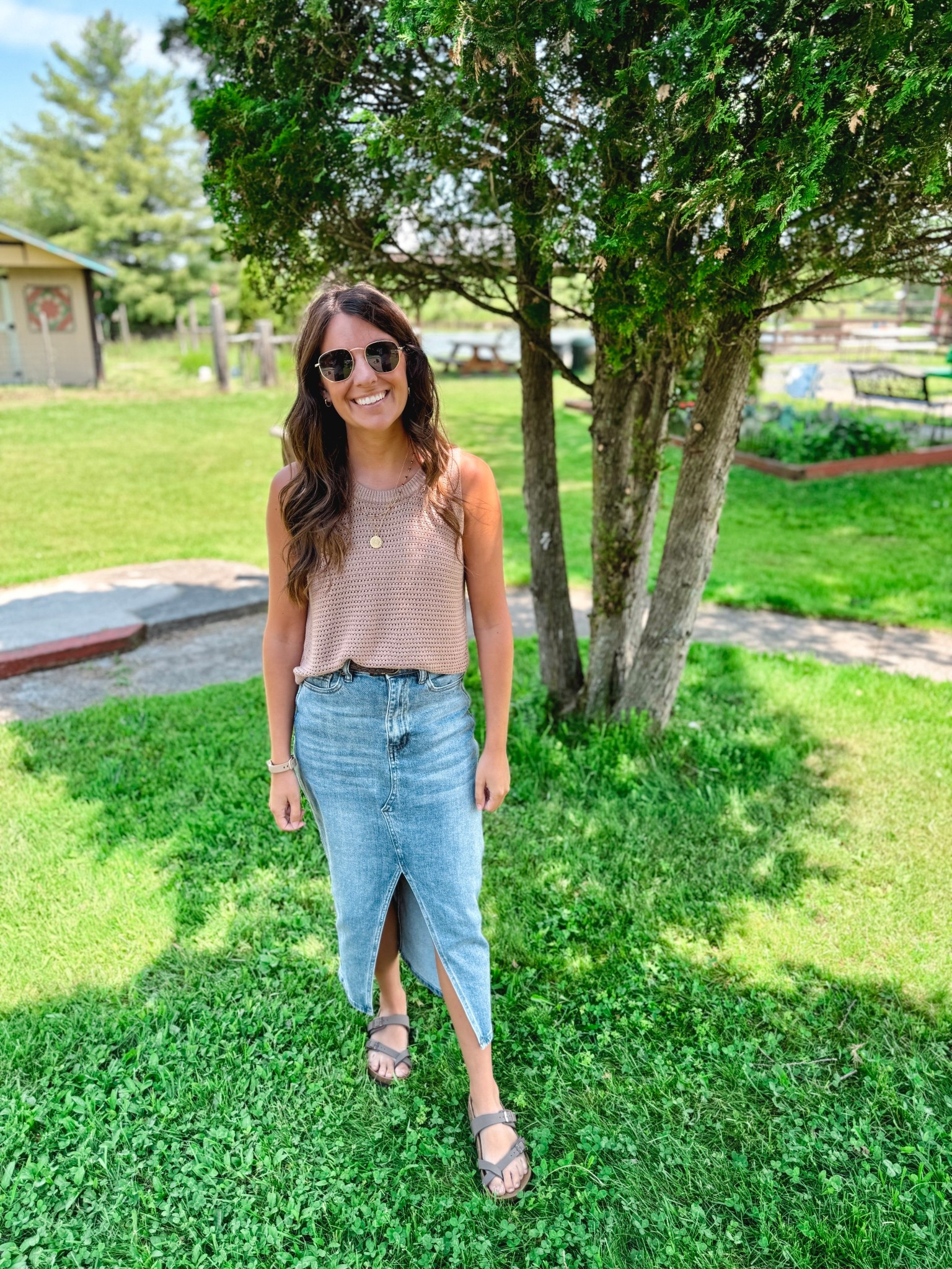 Wearing small in the sweater tank (I also own in white) and size xs in the denim midi skirt. 
I sized down a whole size in my Birkenstock sandals.

My necklaces are linked 

My belt is older so I linked similar ones 



#LTKSummerEdit #LTKPetite #LTKSeasonal