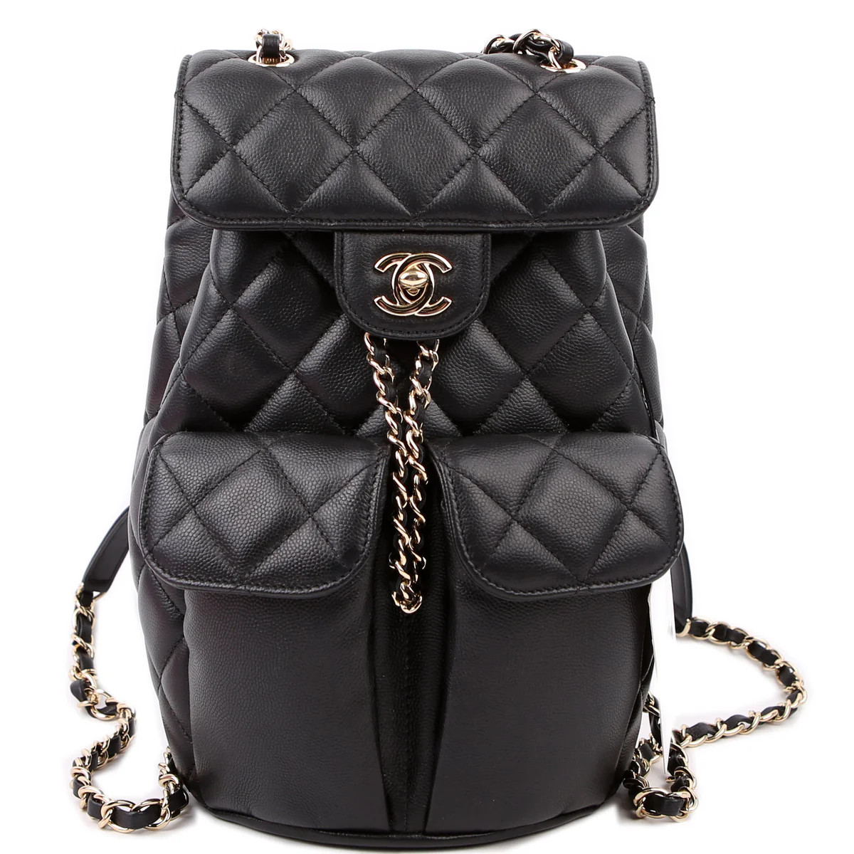 Duma Drawstring Backpack Small Caviar RFID Black | Keeks Designer Handbags