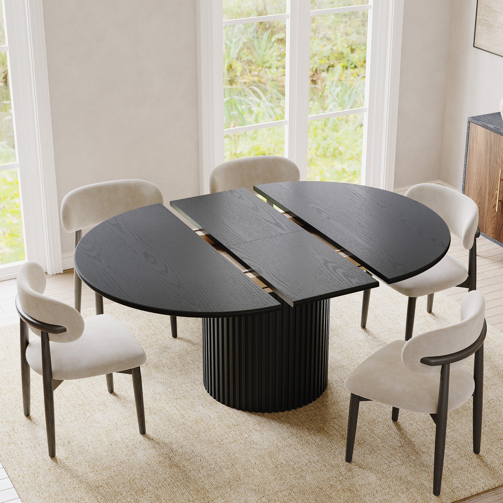 47" to 63" Extendable Round to Oval Black Dining Table for 4-6 | POVISON
