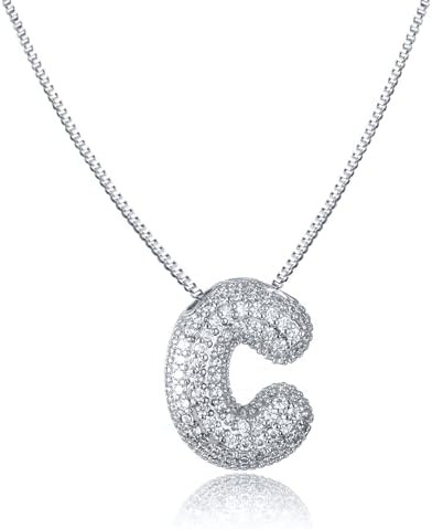 SKQIR Diamond Initial Letter Necklace for Women Bubble Gold Plated Puffy Balloon Alphabet Crystal... | Amazon (US)