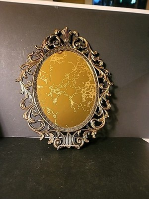 Vintage Italy Large Metal Frame Brass Finish Mirror Crackle Decoration Hanger #1 | eBay US