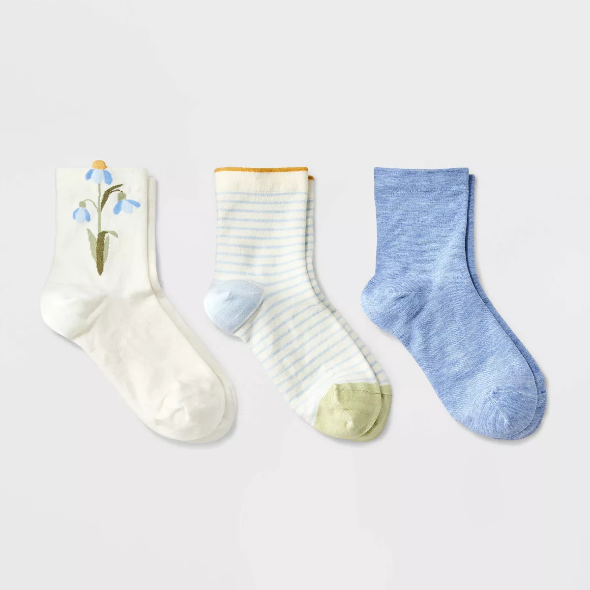 Women's Forget Me Not 3pk Mid Crew Socks - A New Day™ Ivory/Blue 4-10 | Target