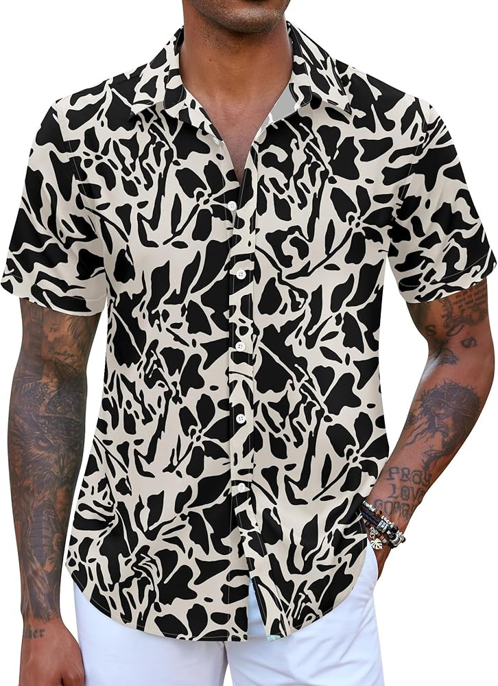 COOFANDY Mens Hawaiian Shirts Short Sleeve Button Down Aloha Shirt Casual Beach Clothes | Amazon (US)