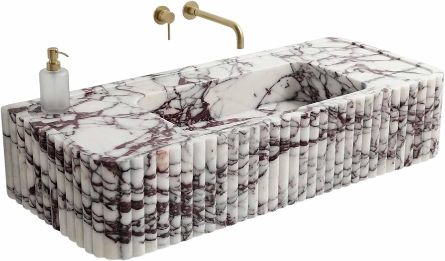 Calacatta Viola Marble Sink, Fluted Marble Bathroom Sink with Deck, Hand-Carved Rectangular Vanit... | Amazon (US)