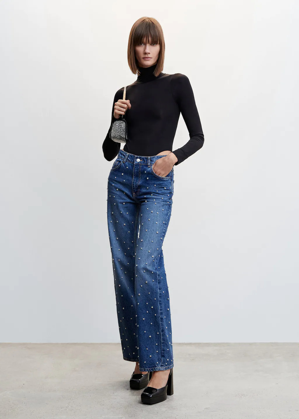 Jeans wideleg strass -  Women | Mango USA | MANGO (US)