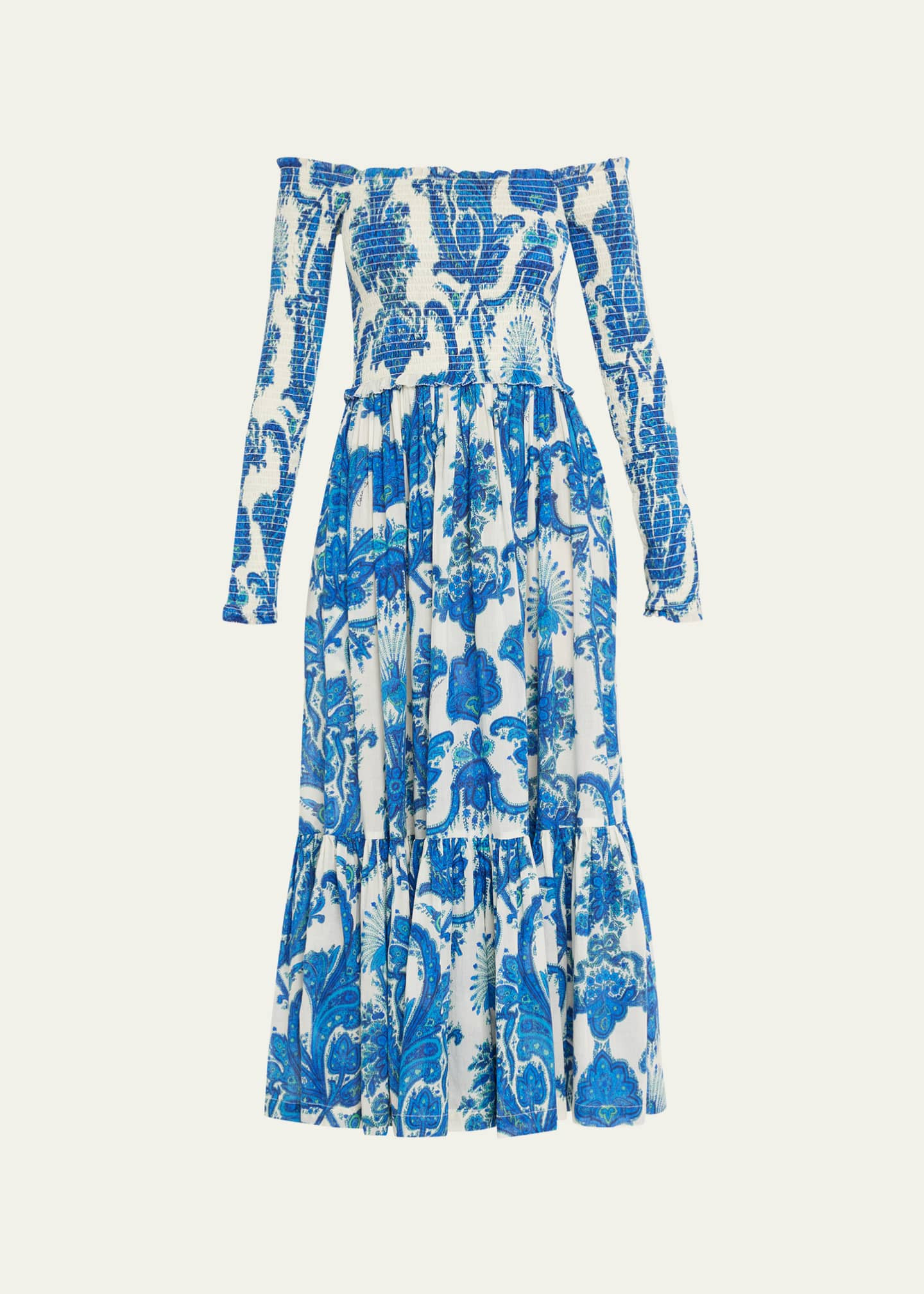 Skylar Smocked Off-The-Shoulder Midi Dress | Bergdorf Goodman