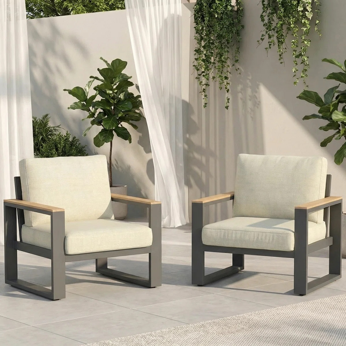 Brandtley Aluminum Patio Chair with Cushions (Set of 2) | Wayfair North America