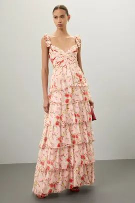 Pink Ruffled Floral Gown | Rent the Runway