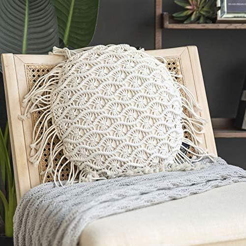 Phantoscope 100% Cotton Handmade Crochet Woven Boho Throw Pillow with Tassel Cute Farmhouse Pillow I | Amazon (US)