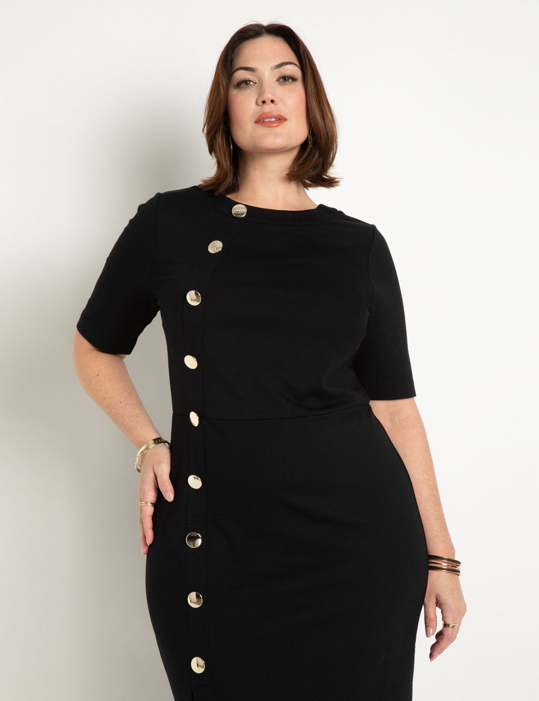 Button Front Workwear Dress | Eloquii
