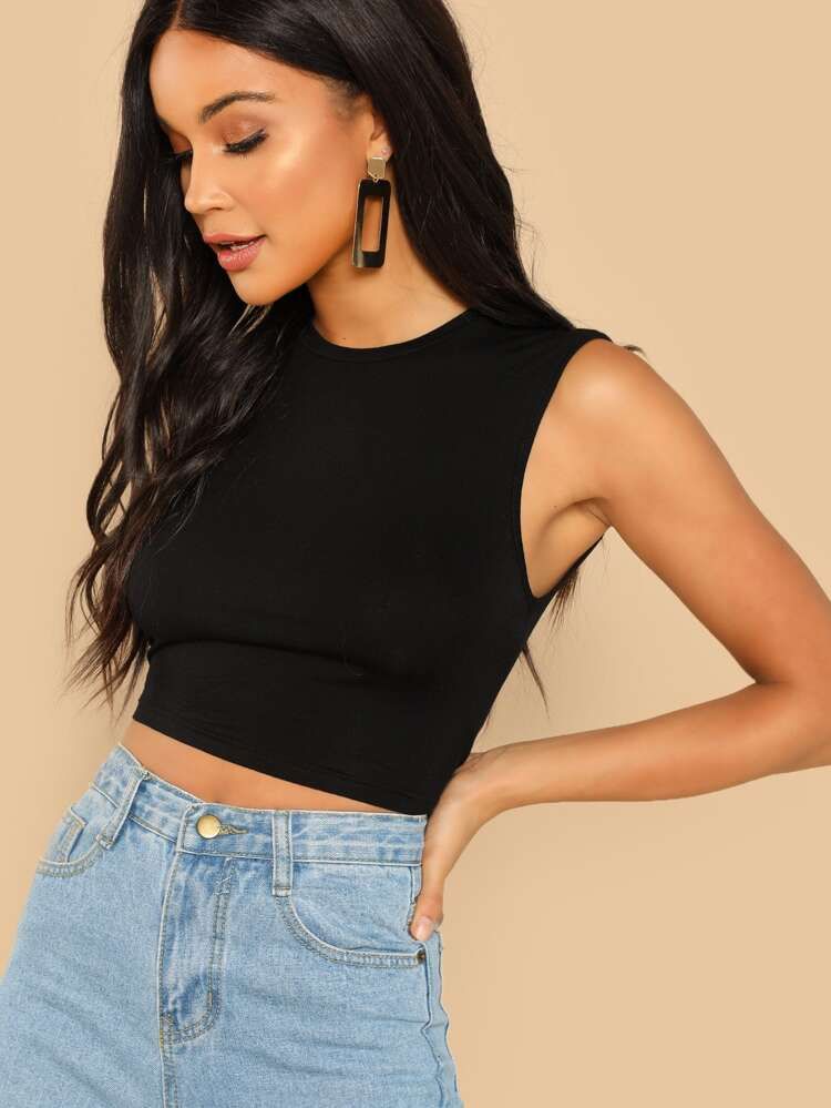 SHEIN Solid Cropped Tank Top | SHEIN