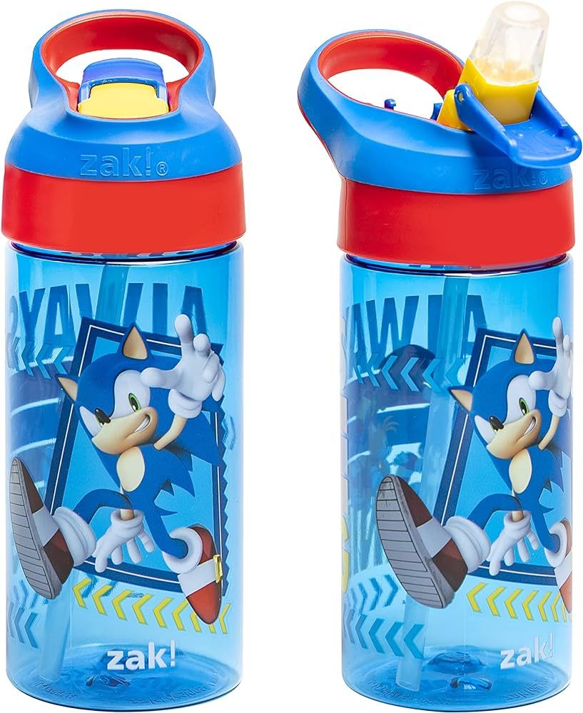 Zak Designs Sonic the Hedgehog Kids Water Bottle with Spout Cover and Built-in Carrying Loop, Mad... | Amazon (US)