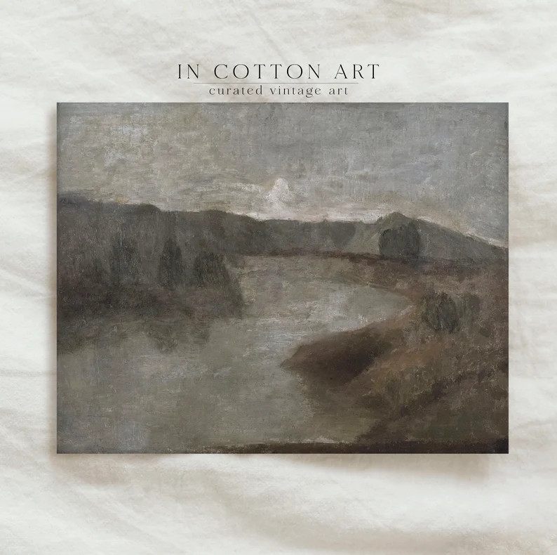 Antique Moody Scenery Painting PRINTABLE/ Vintage Hazy Landscape Print / Muted Gray Wall Art P129... | Etsy (US)