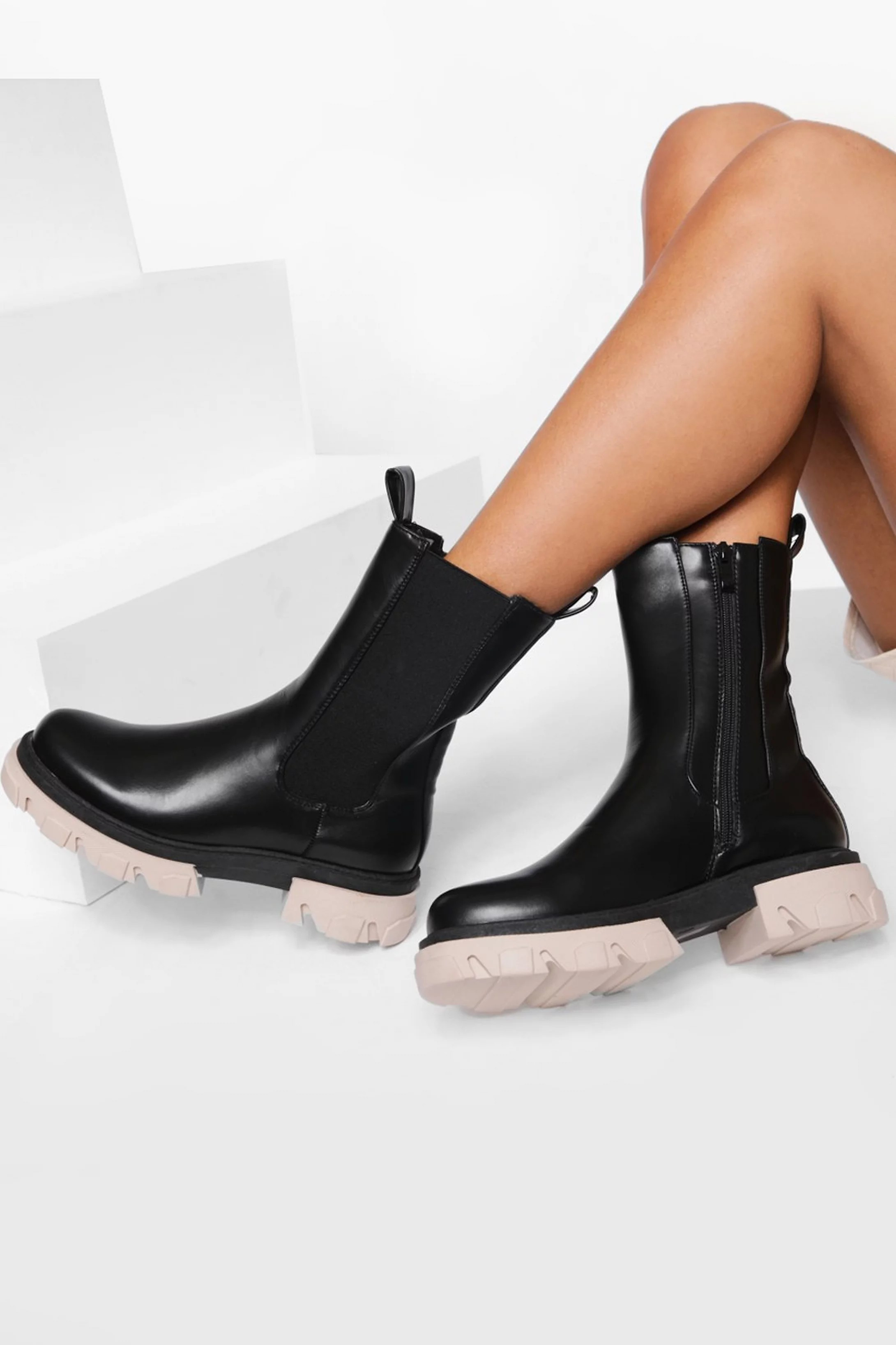 Calf Height Contrast Sole Chelsea Boot | Boohoo.com (US & CA)