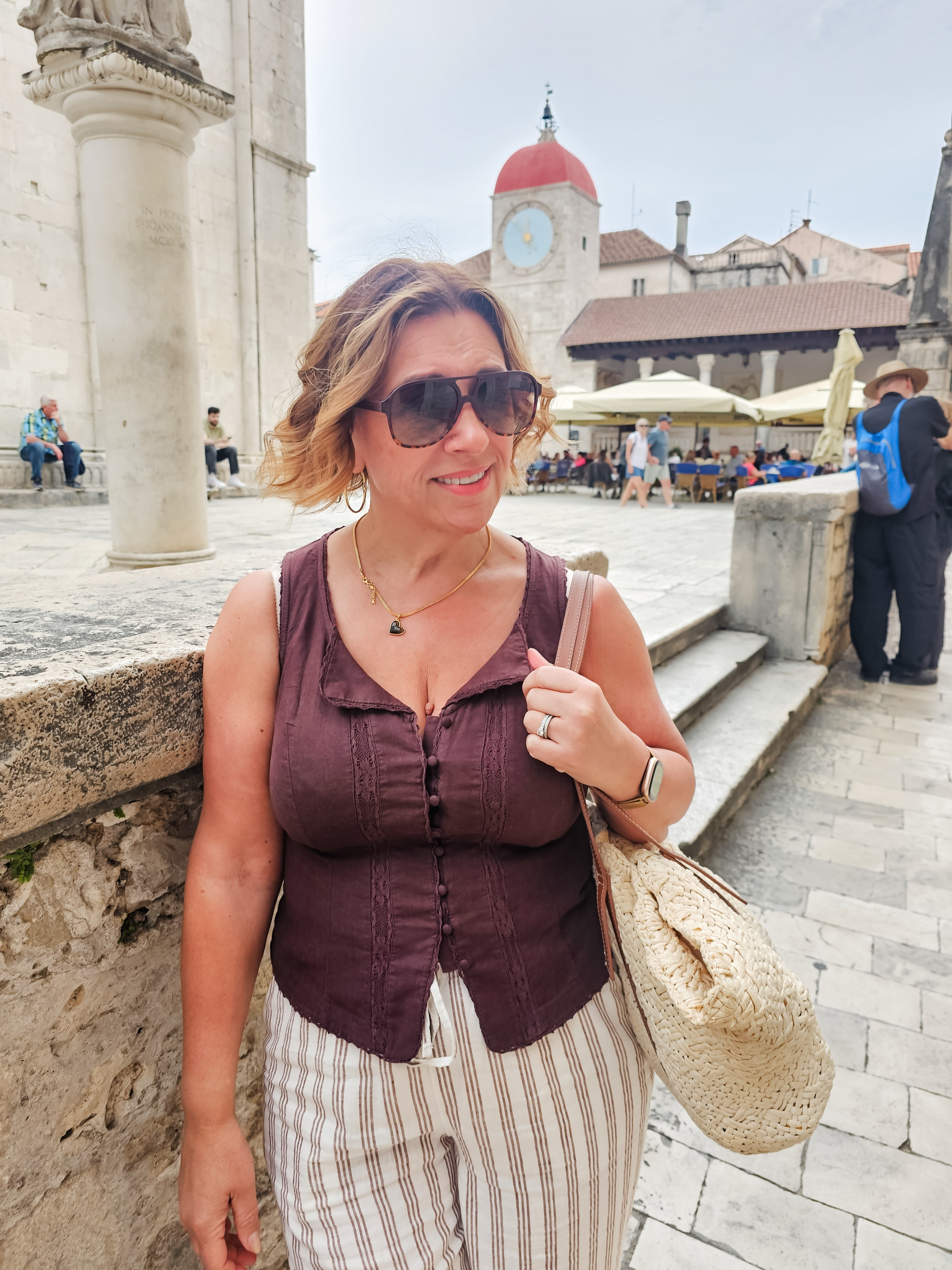Summer sightseeing outfit. Linen mix drawstring trousers and chocolate brown lace insert top.Wearing size 12

#LTKsummer #LTKover50style #LTKpetite