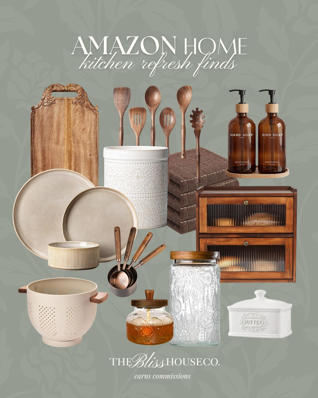 Amazon kitchen refresh finds. 🤎 Warm wood accents, vintage-inspired glass jars, ribbed stoneware, wood utensils, amber soap dispensers, and classic storage pieces that make everyday spaces feel elevated. Affordable, timeless, and perfect for a cozy kitchen update.


Amazon home finds, Amazon kitchen decor, kitchen refresh ideas, warm wood kitchen accents, vintage glass storage jars, ribbed stoneware dishes, wood cooking utensils, amber soap dispenser set, butter dish with lid, kitchen counter styling, farmhouse kitchen decor, traditional home style, cozy kitchen aesthetic, affordable home decor 

 #LTKHome