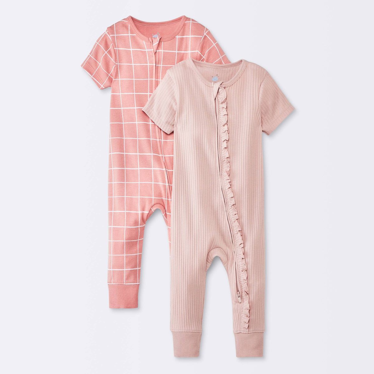 Baby Girls' 2pk Short Sleeve Wide Ribbed Romper - Cloud Island™ Pink | Target