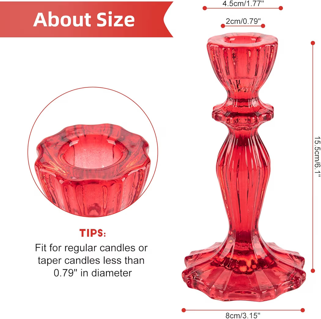 Glass Candle Holders, 2PCS Wide Base Candlestick Holder Decorative Candle Stand Table Centerpiece... | Amazon (US)