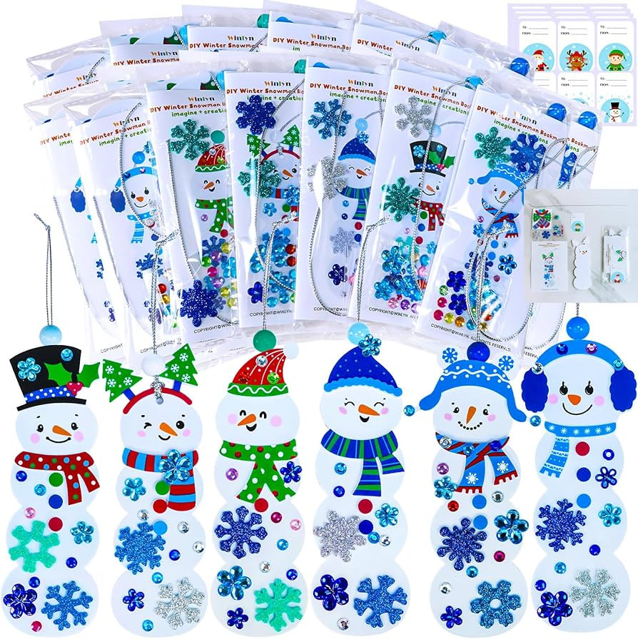 Winlyn 24 Sets Christmas Craft Kits Winter Crafts DIY Christmas Snowman Bookmarks Ornaments Art S... | Amazon (US)