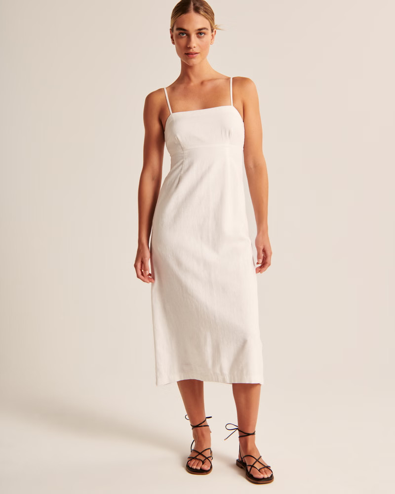 Women's Linen-Blend Midi Dress | Women's Dresses & Jumpsuits | Abercrombie.com | Abercrombie & Fitch (US)