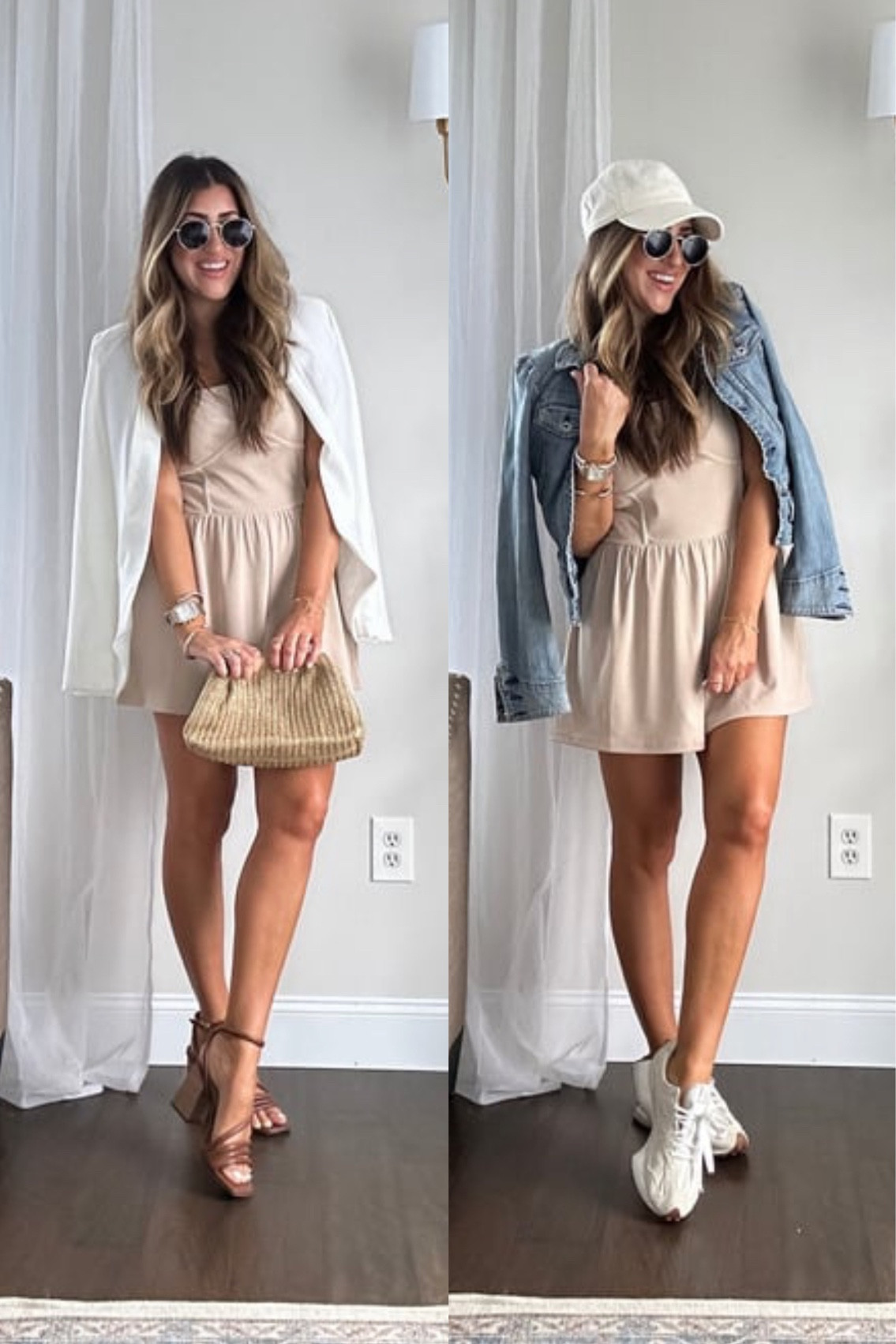 Amazon spring romper from day to night. Wearing a med bit could have sized down! Sneakers fit TTS. 

Tap same photo to shop on Amazon + hat and similar accesorries 🫶🏼

Use code LAUREN for 15% OFF bag.

#LTKfindsunder50 #LTKstyletip

#LTKSeasonal