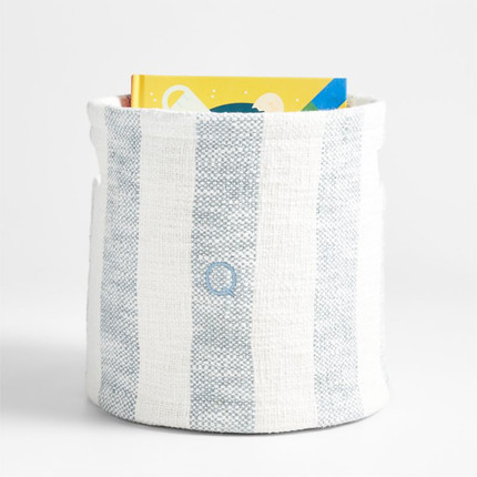 Cove Mist Blue Organic Cotton Striped Shelf Storage Bin + Reviews | Crate & Kids