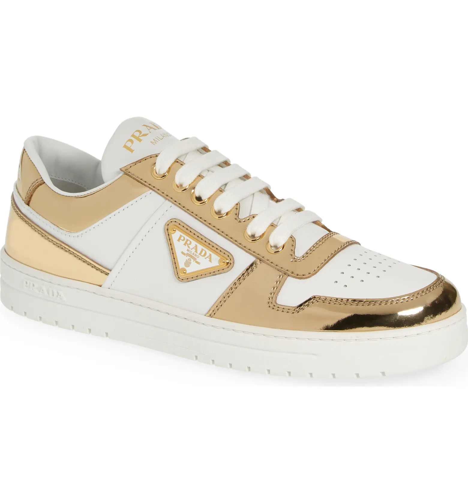 Prada Downtown Logo Metallic Low Top Sneaker | Nordstrom | Nordstrom