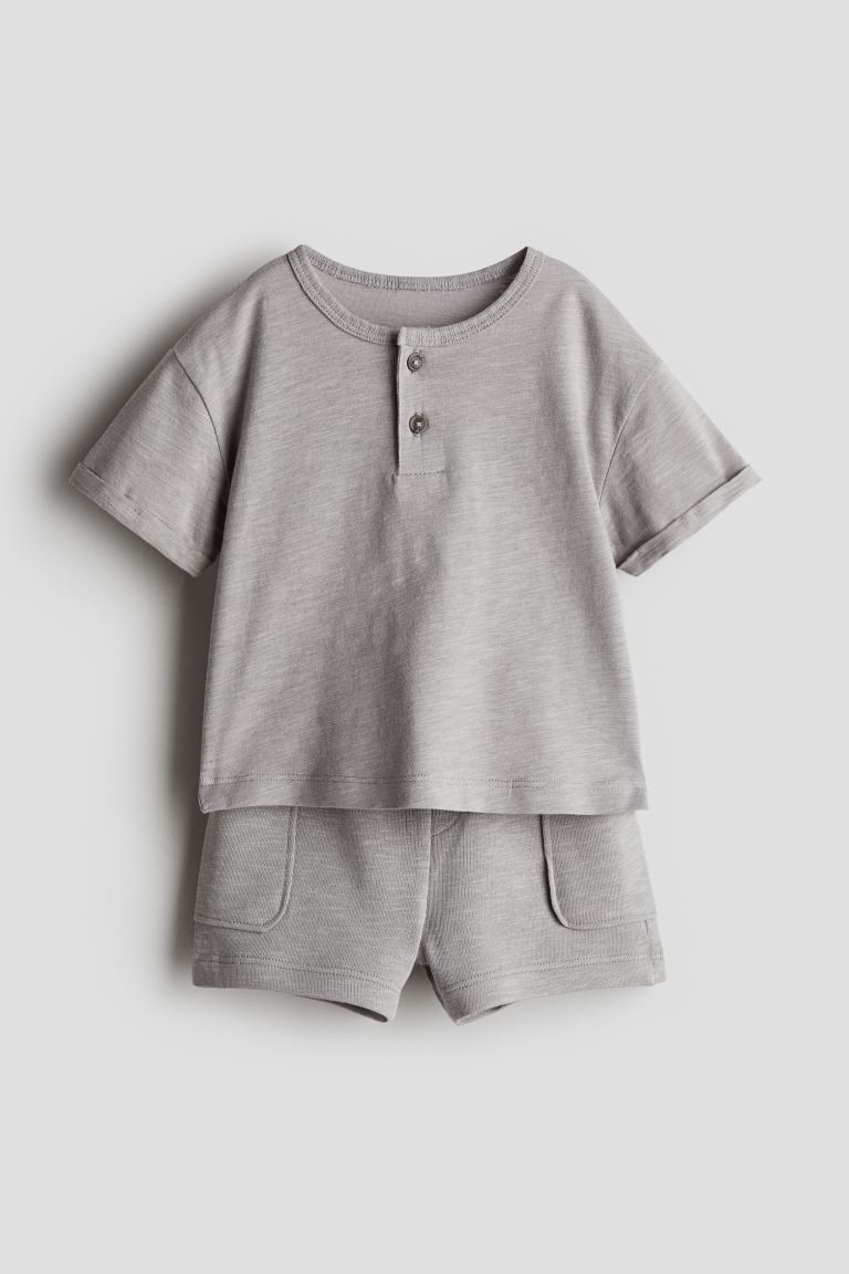 Zweiteiler aus Baumwolljersey - Normale Bundhöhe - Rundausschnitt - Hellgrau - Kids | H&M DE | H&M (DE, AT, CH, NL, FI)