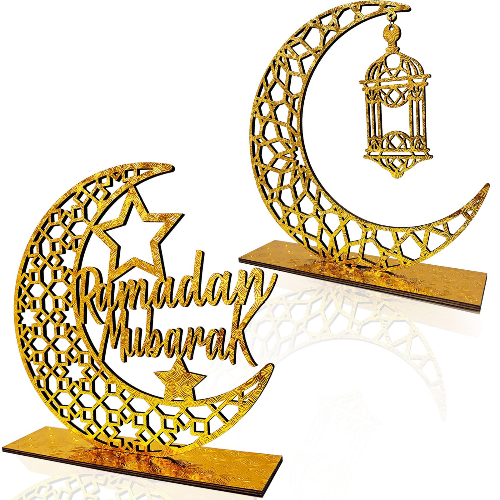 2PCS Ramadan Mubarak Tischdekorationen, Hölzerne Eid Kareem Tischplatte Zeichen für Haus Raum M... | Amazon (DE)