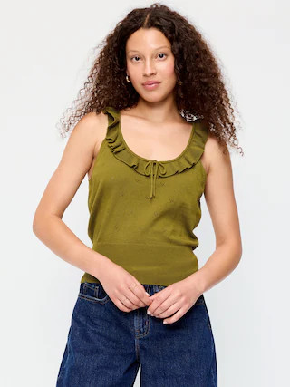 SoSoft Cotton Tie-Front Pointelle Tank Top | Old Navy (US)