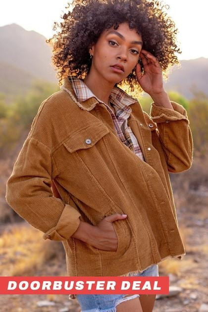 Fern Camel Distressed Corduroy Jacket | Shop Priceless