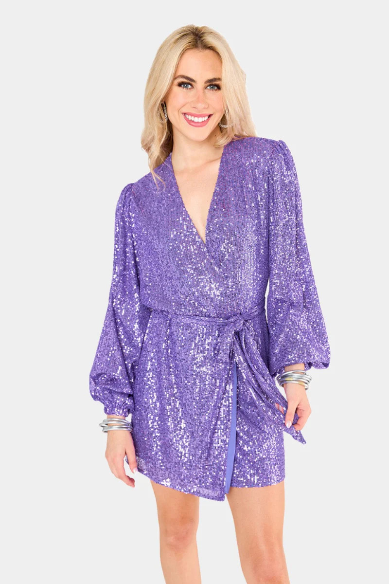 BuddyLove | Adeline Sequin Wrap Dress | Fig | BuddyLove